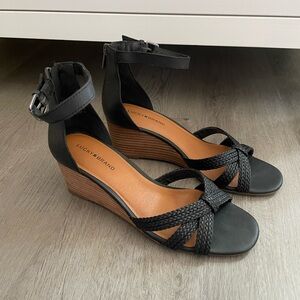Lucky Brand Jaqulin Black Wedge Sandals, Size 9